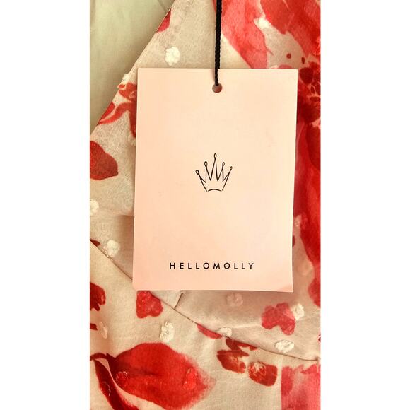 Hello Molly Mini Dress Like Bee To Honey Pink Red Dress Balloon sleeves US Sz 2 - Picture 6 of 11